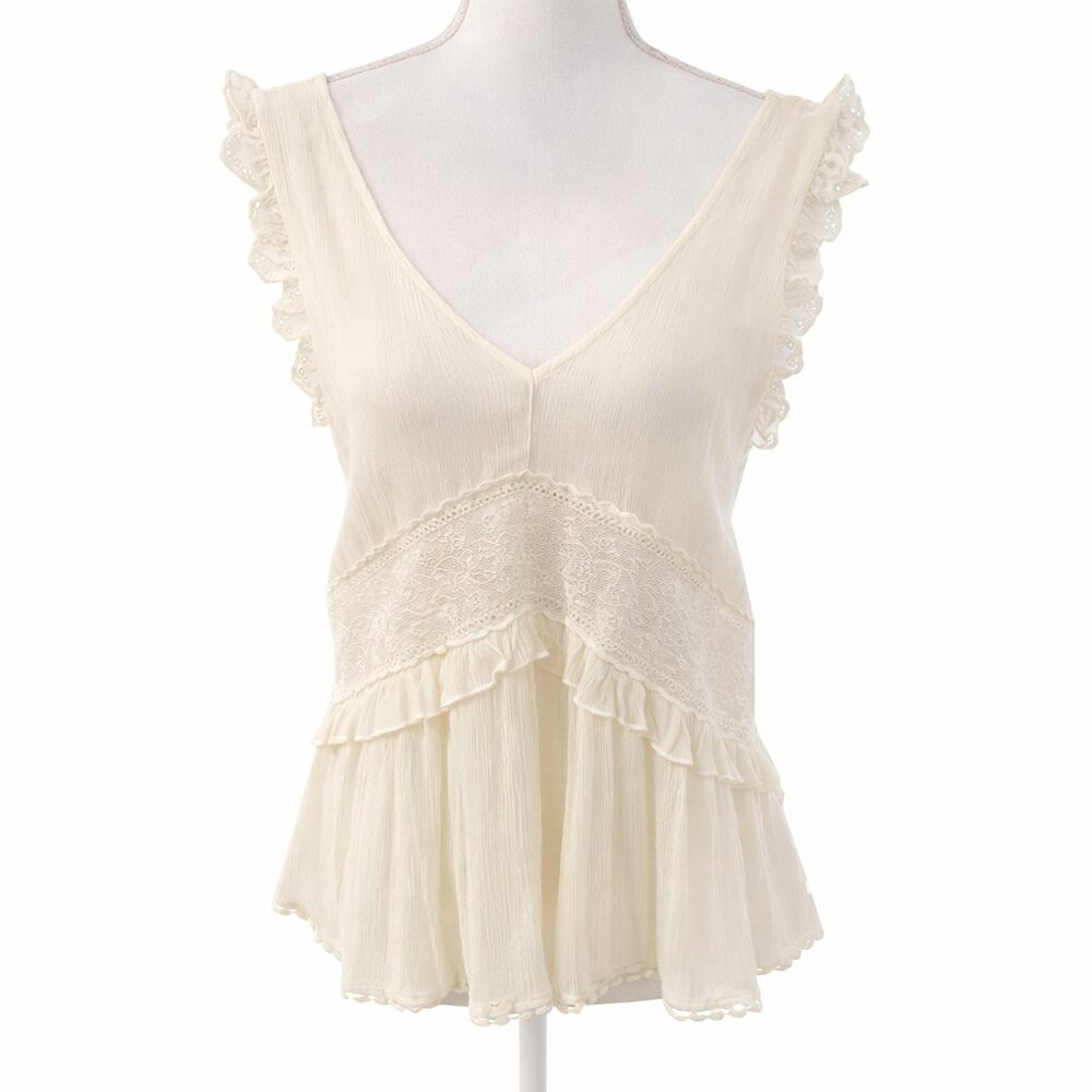 Aeropostale Ivory Gauzy Lace Eyelet Boho Top Small S Ruffled Romantic
